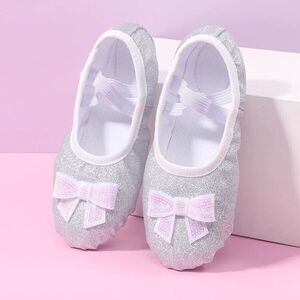 Ballet Dance Girl Shoes Slippers Flats Silver Glitter Size 1, EU 35 Split Sole
